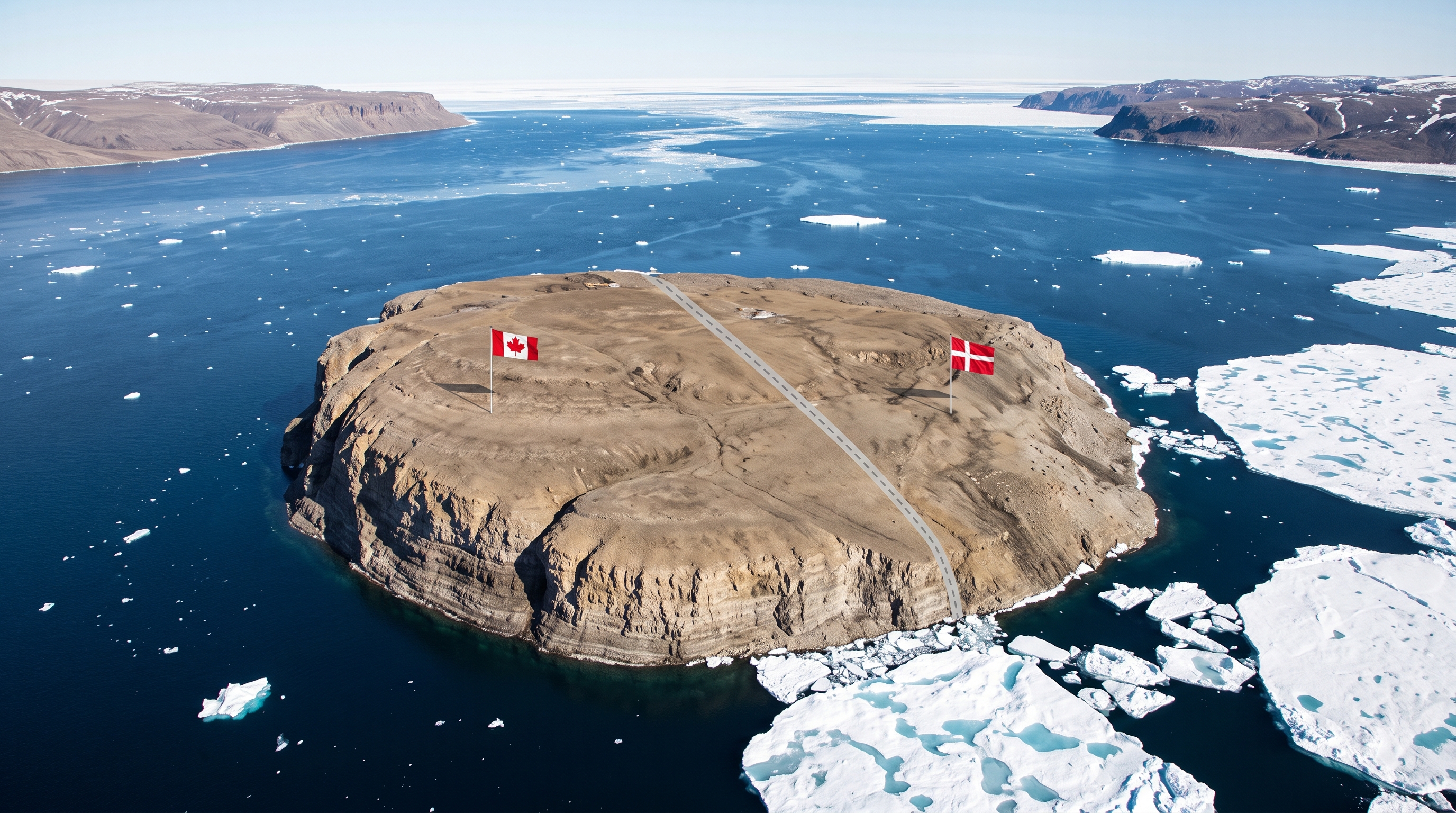 An aerial view of Hans Island (Tartupaluk) in the Nares Strait, where Canada and the Kingdom of Denmark established an official land border in 2022.